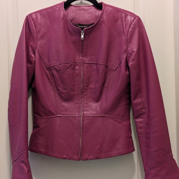 Fuchsia leather jacket - size 6 - Picture 4 of 7